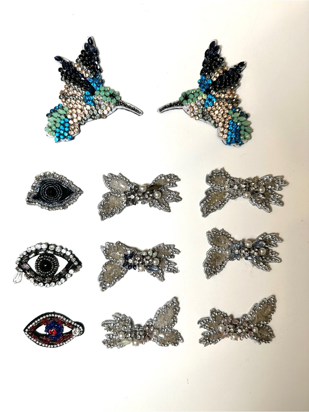 Hummingbird Evil Eye Sparkly Bow Appliqué Embellished Patches